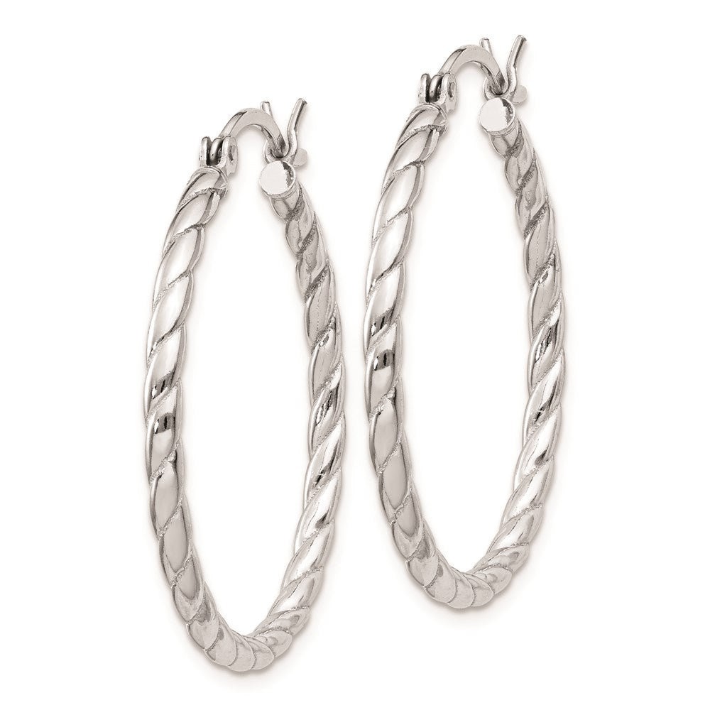 Sterling Silver Rhodium Plated 2x30mm Twisted Hoop Earrings