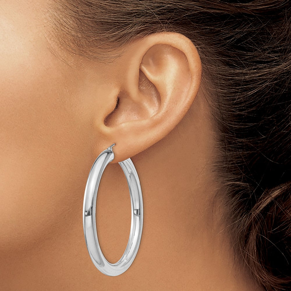 Sterling Silver Rhodium-plated 5mm Round Hoop Earrings