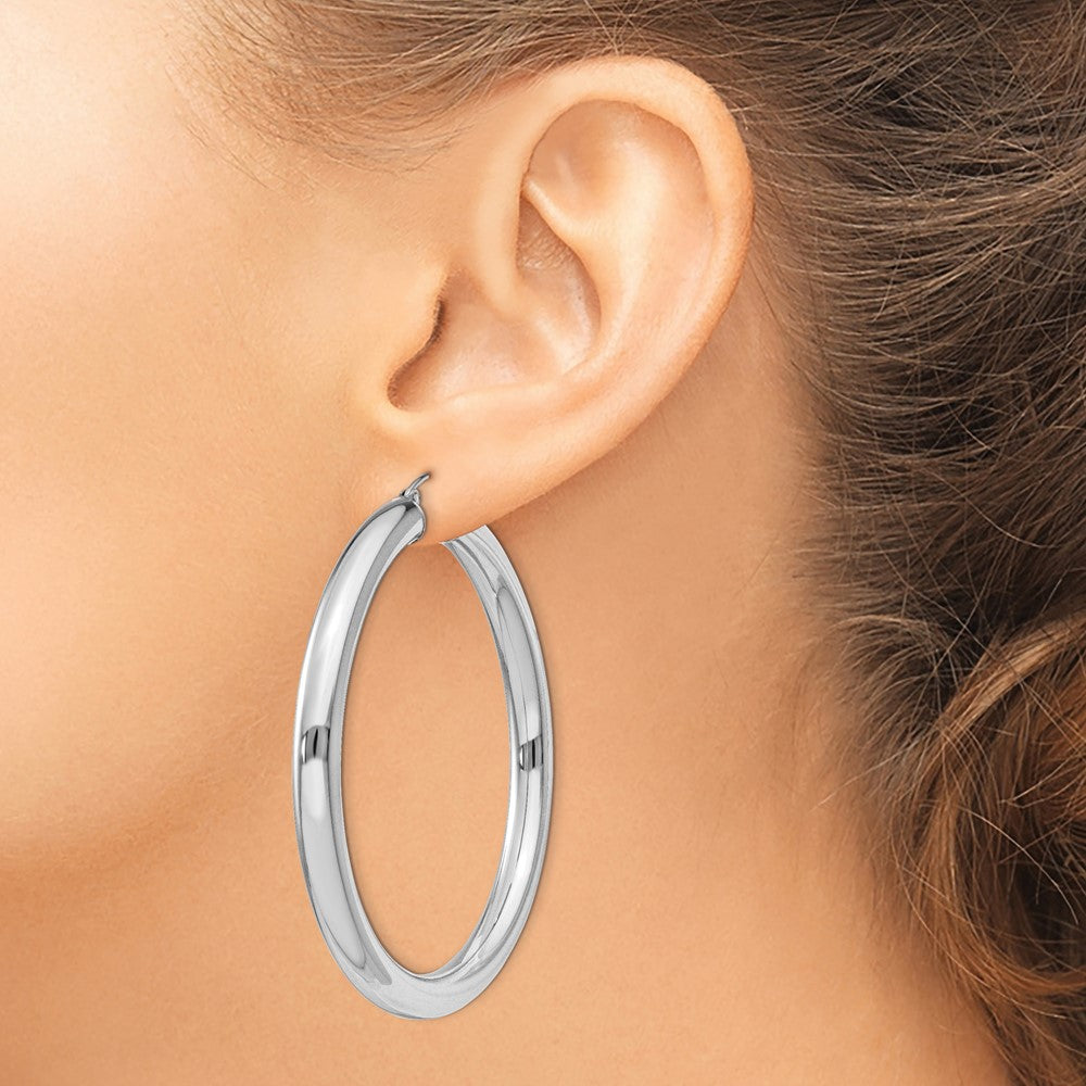 Sterling Silver Rhodium-plated 5mm Round Hoop Earrings