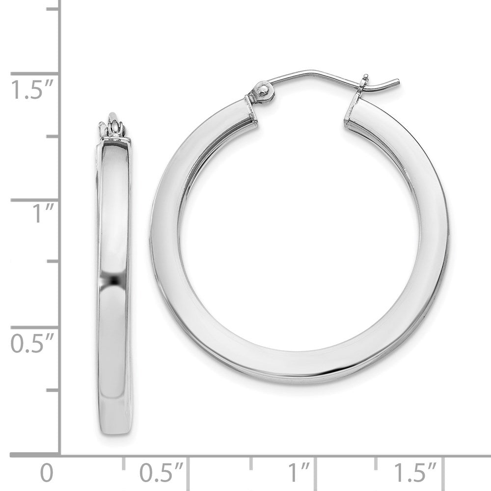 Sterling Silver Rhodium-plated 3x30mm Square Tube Hoop Earrings