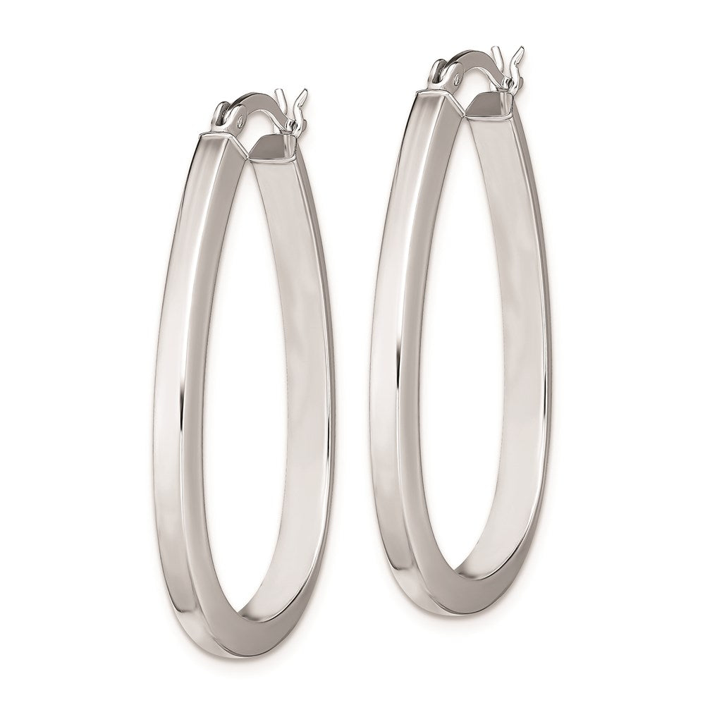 Sterling Silver Rhod-plated Square Tube 4mm Teardrop Hoop Earrings