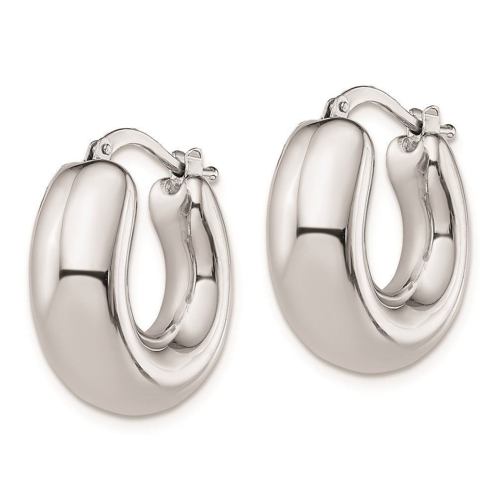 Sterling Silver RH-plated Polished Tapered Hollow Round Hoop Earrings