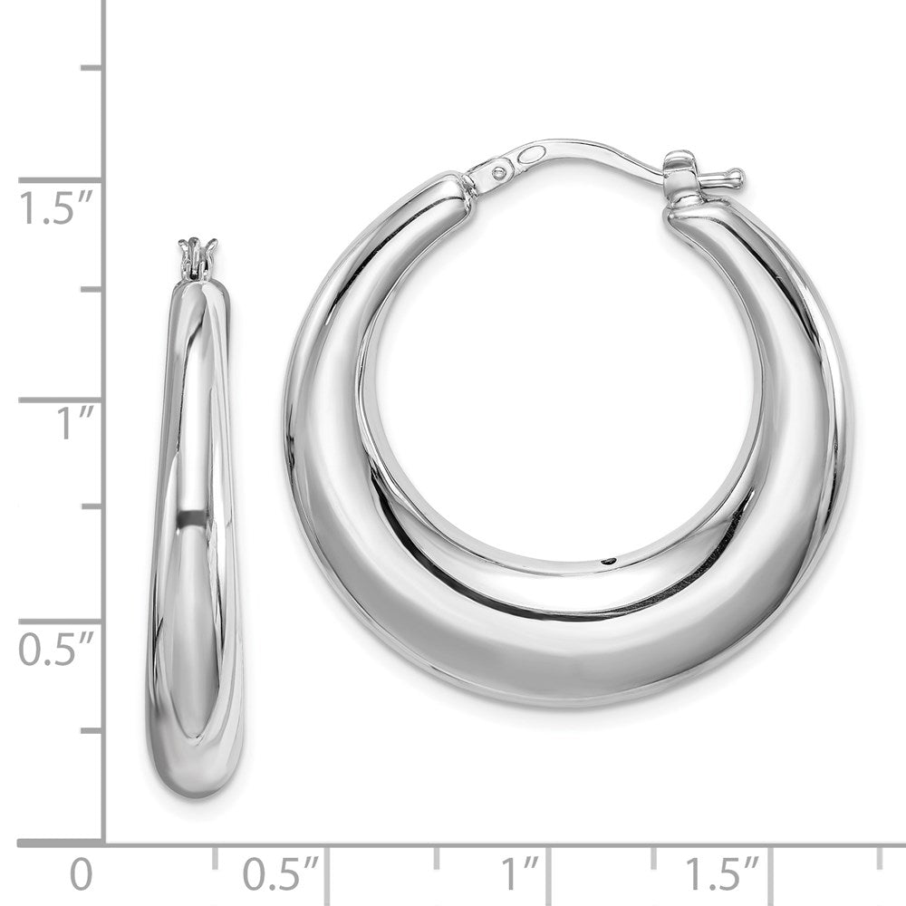 Sterling Silver RH-plated Polished Tapered Hollow Round Hoop Earrings