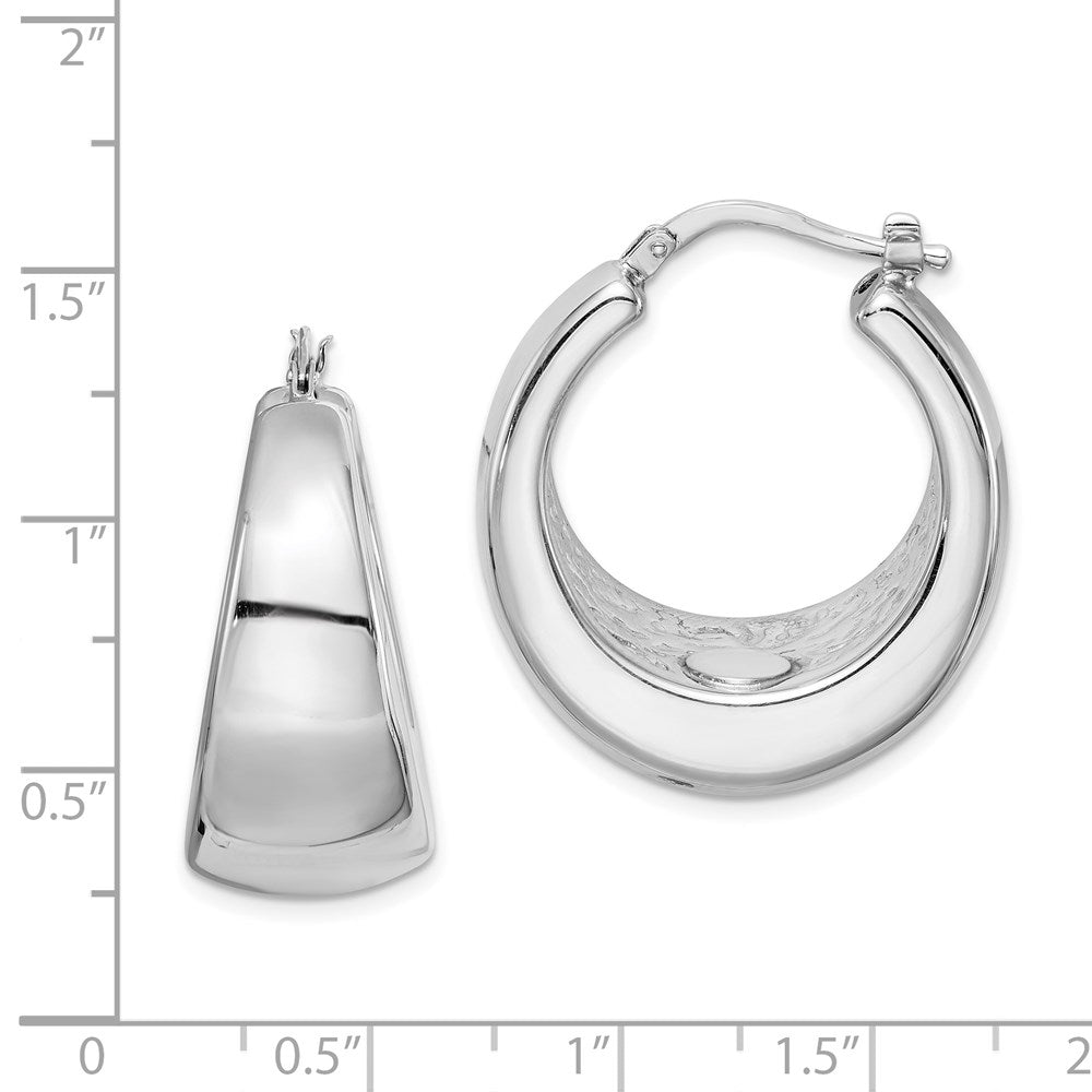 Sterling Silver RH-plated Polished Tapered Hollow Round Hoop Earrings