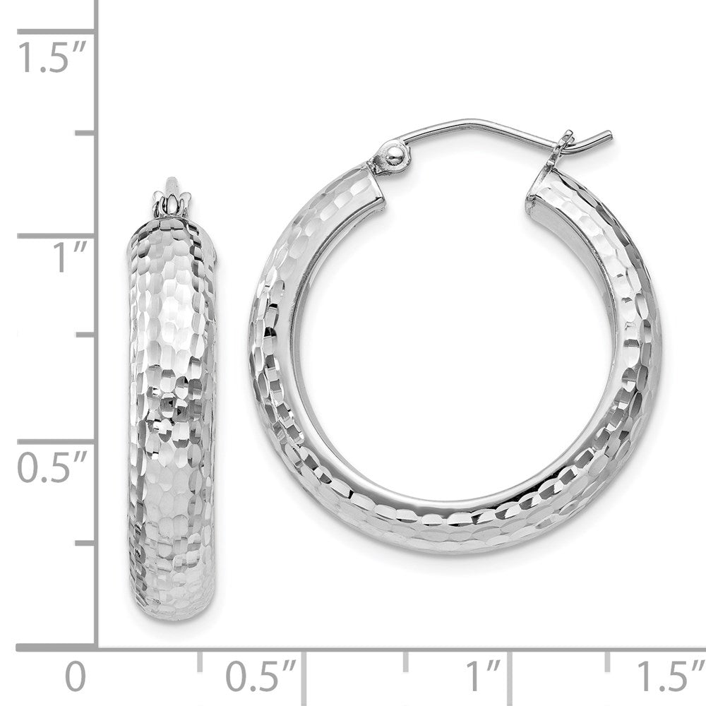 Sterling Silver Rhodium-plated Diamond-cut 5x25mm Hoop Earrings
