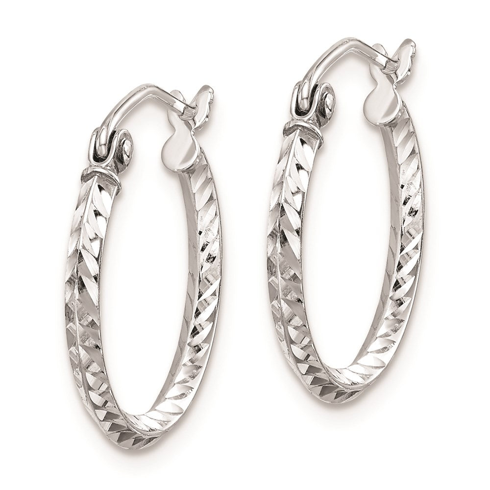 Sterling Silver Rhodium Plated Diamond Cut Hoop Earrings