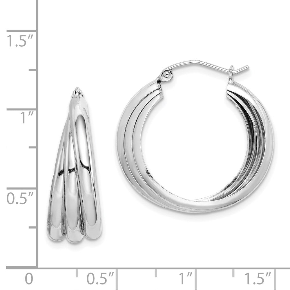 Sterling Silver Rhodium-plated Triple Tube Round Hoop Earrings