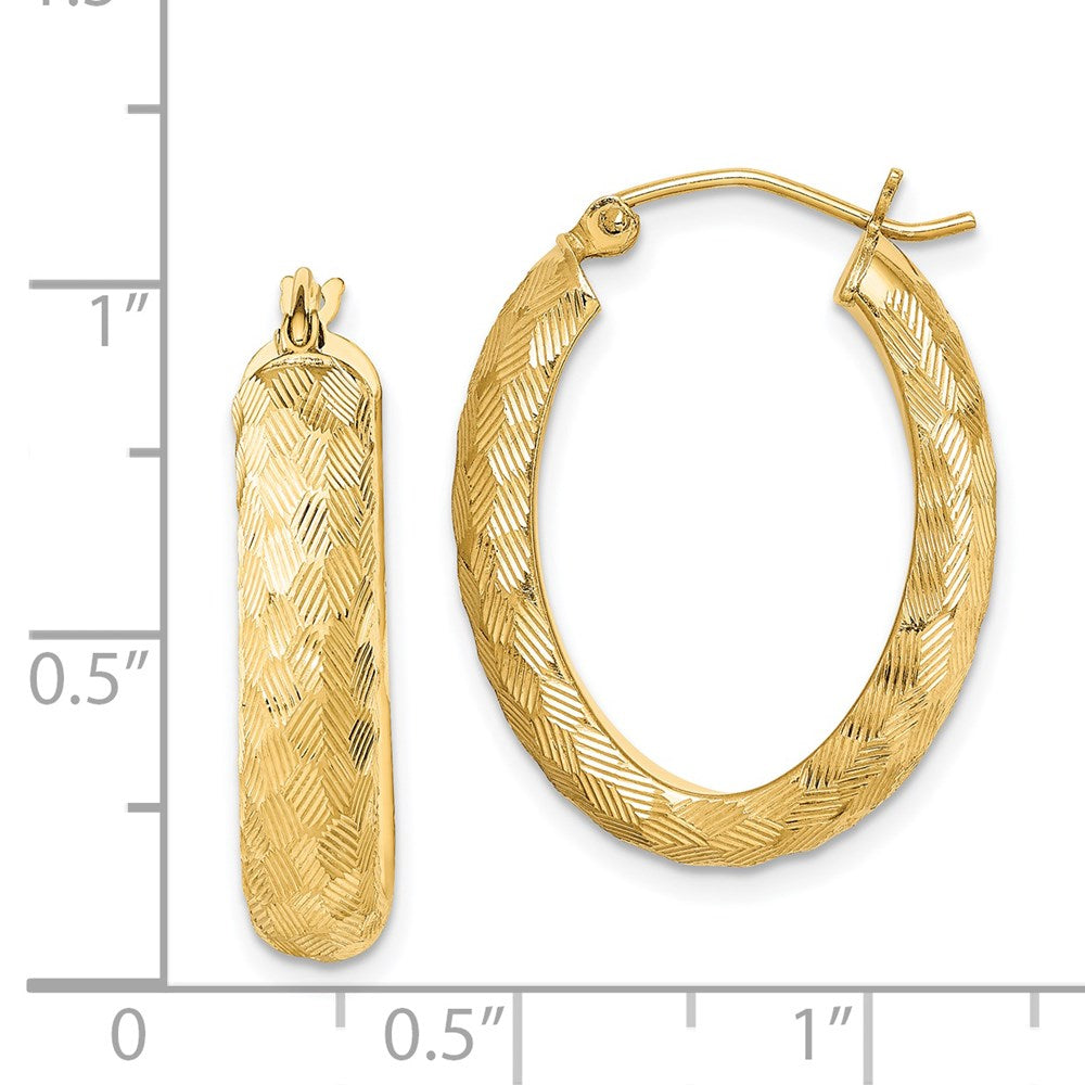 Sterling Silver Gold-plated Textured 5mm Oval Hoop Earrings