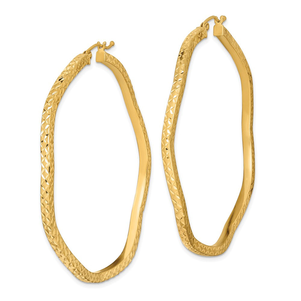 Sterling Silver Gold-plated Diamond Cut 2mm Wavy Hoop Earrings