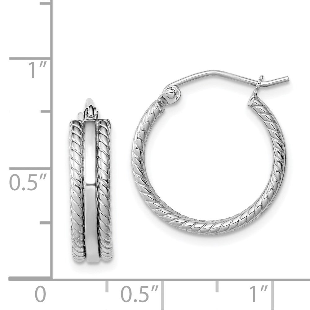 Sterling Silver Rhodium Plated 5mm Textured Hoop Earrings