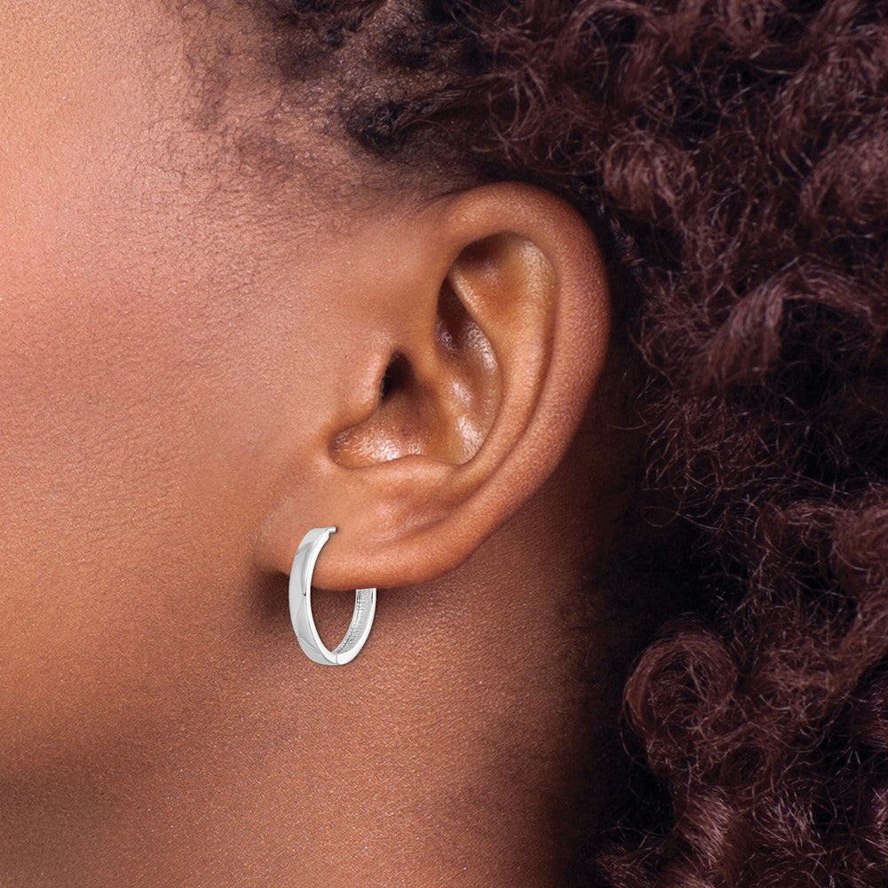 Sterling Silver Rhodium Polished Hinged Hoop Earrings