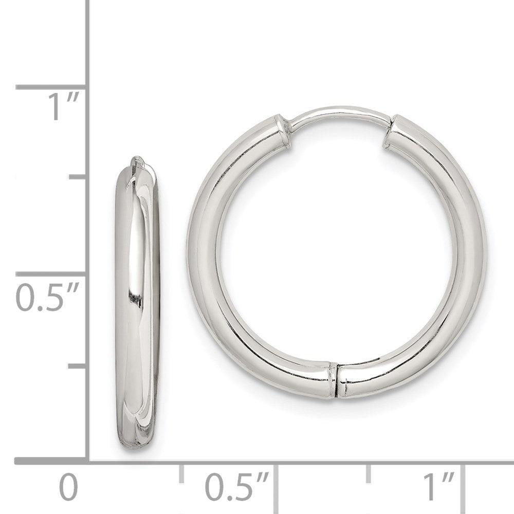 Sterling Silver Rhodium-plated Polished Hollow Hinged Hoop Earrings