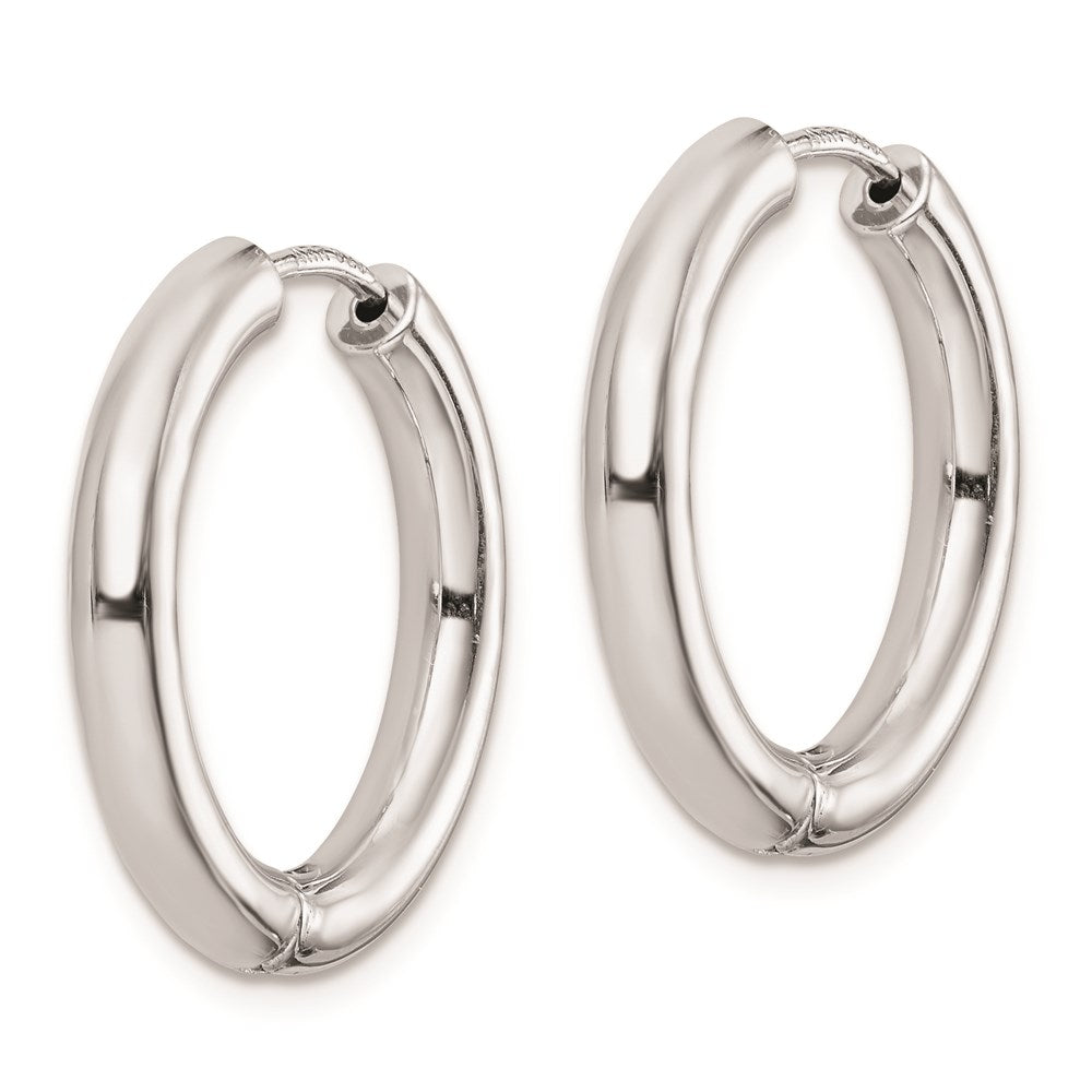 Sterling Silver Rhodium Polished Hinged Hoop Earrings