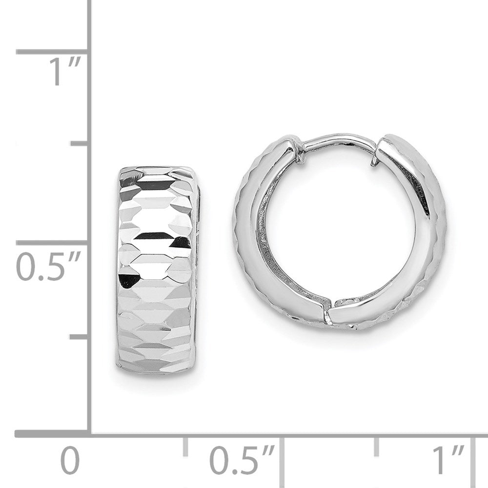 Sterling Silver Rhodium Polished Textured Hinged Hoop Earrings