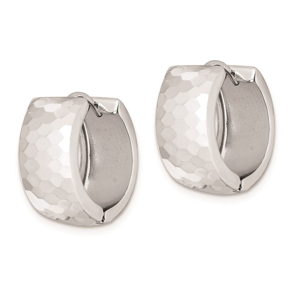 Sterling Silver Rhodium Polished Patterned Hinged Hoop Earrings