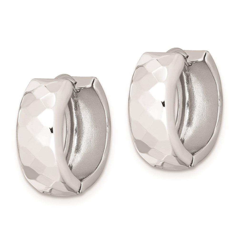 Sterling Silver Rhodium Polished Patterned Hinged Hoop Earrings