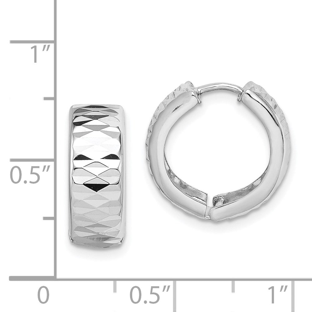 Sterling Silver Rhodium Diamond Cut Polished Hinged Hoop Earrings