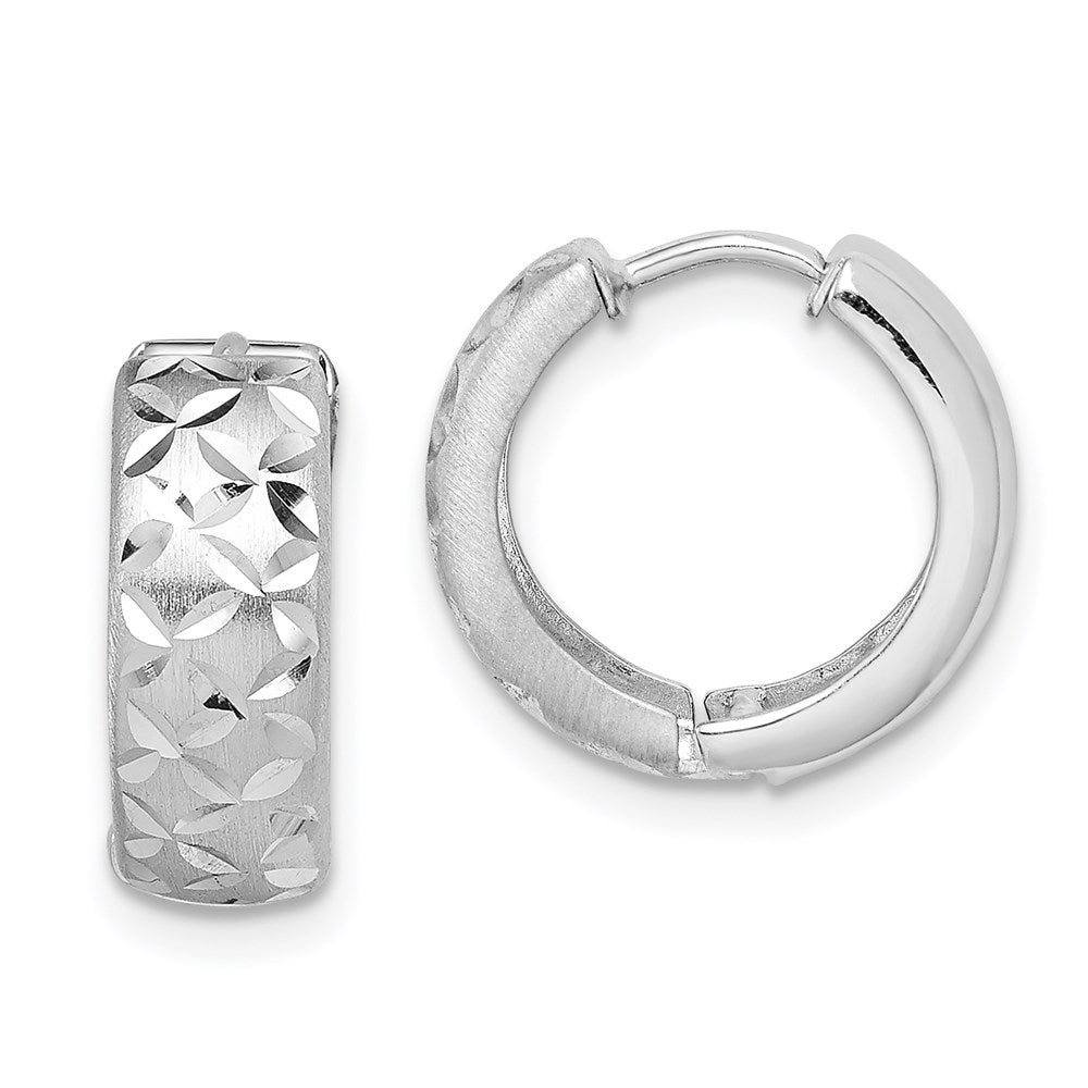 Sterling Silver Rhodium-plated Diamond Cut Hinged Hoop Earrings