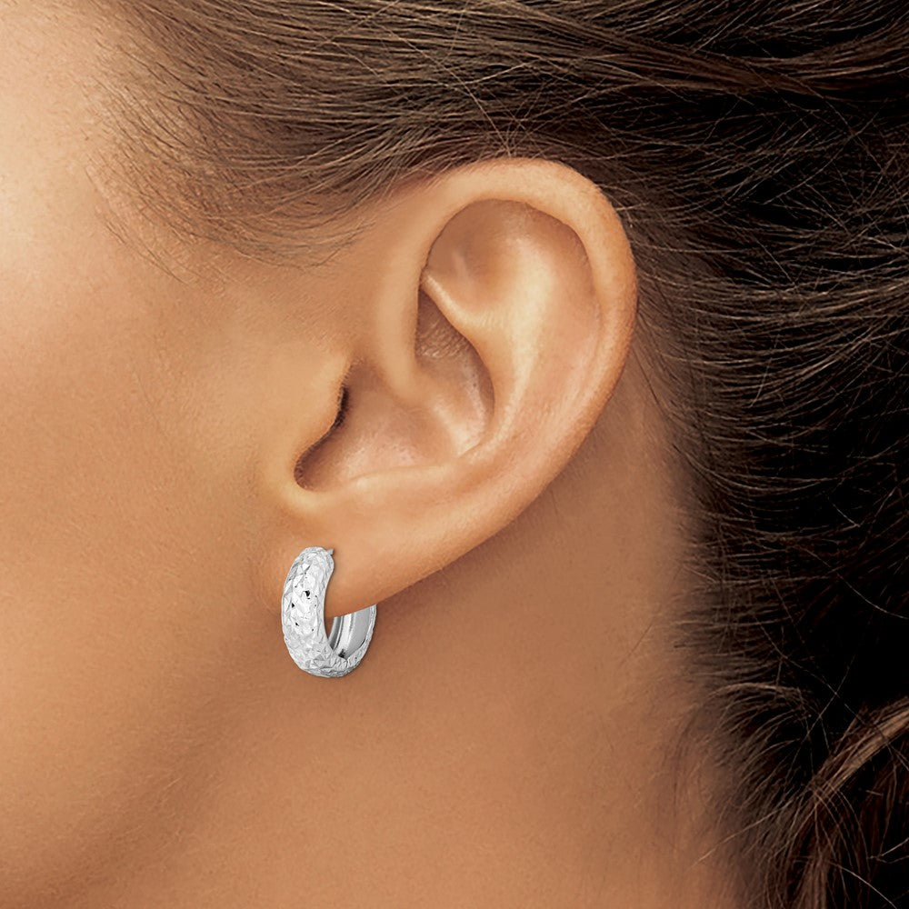 Sterling Silver Rhodium Polished Diamond Cut Hoop Earrings