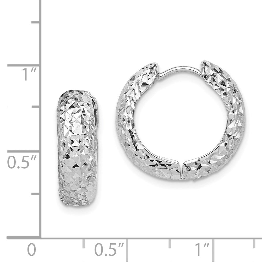 Sterling Silver Rhodium Polished Diamond Cut Hoop Earrings
