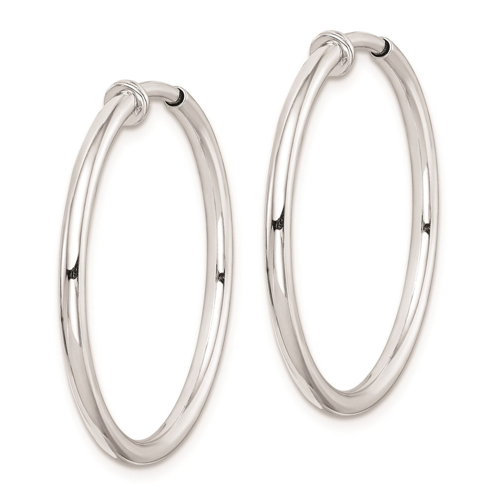 Sterling Silver RH-plated 2x28mm Non-Pierced Round Hoop Earrings
