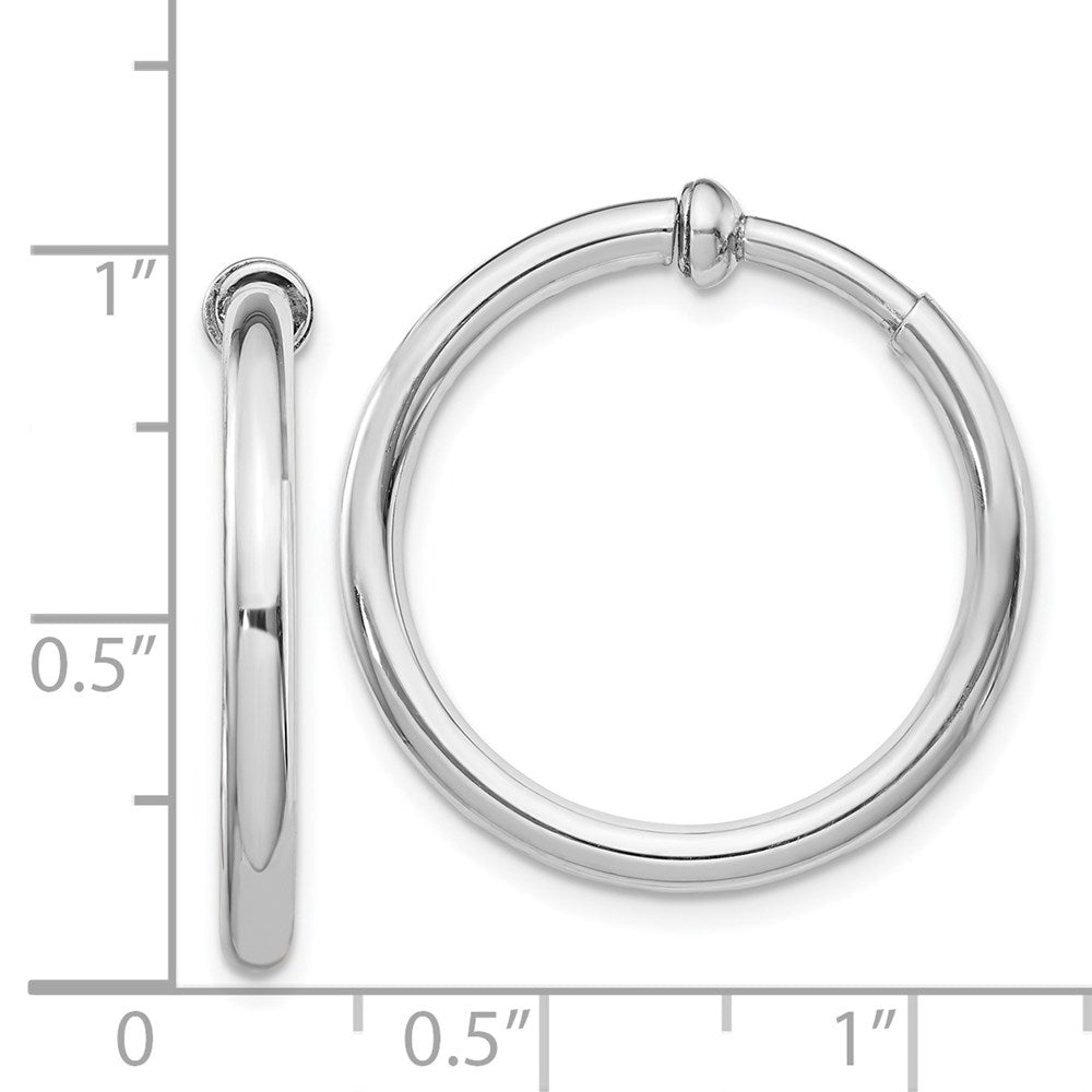 Sterling Silver RH-plated 2.5x25mm Non-Pierced Round Hoop Earrings
