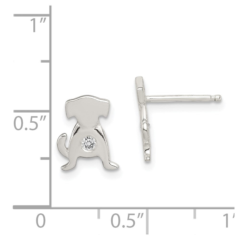Sterling Silver Polished CZ Dog Post Earrings