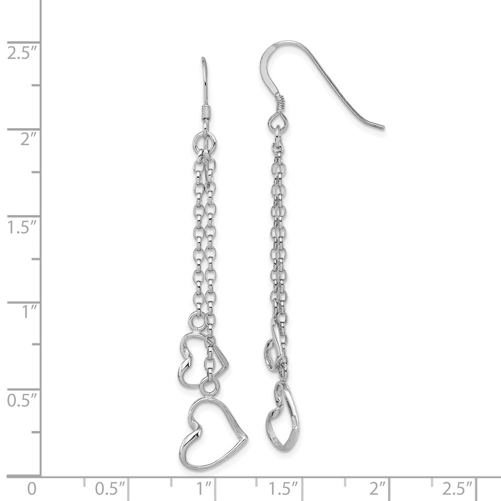 Sterling Silver Rhodium-plated Heart Dangle Shepherd Hook Earrings