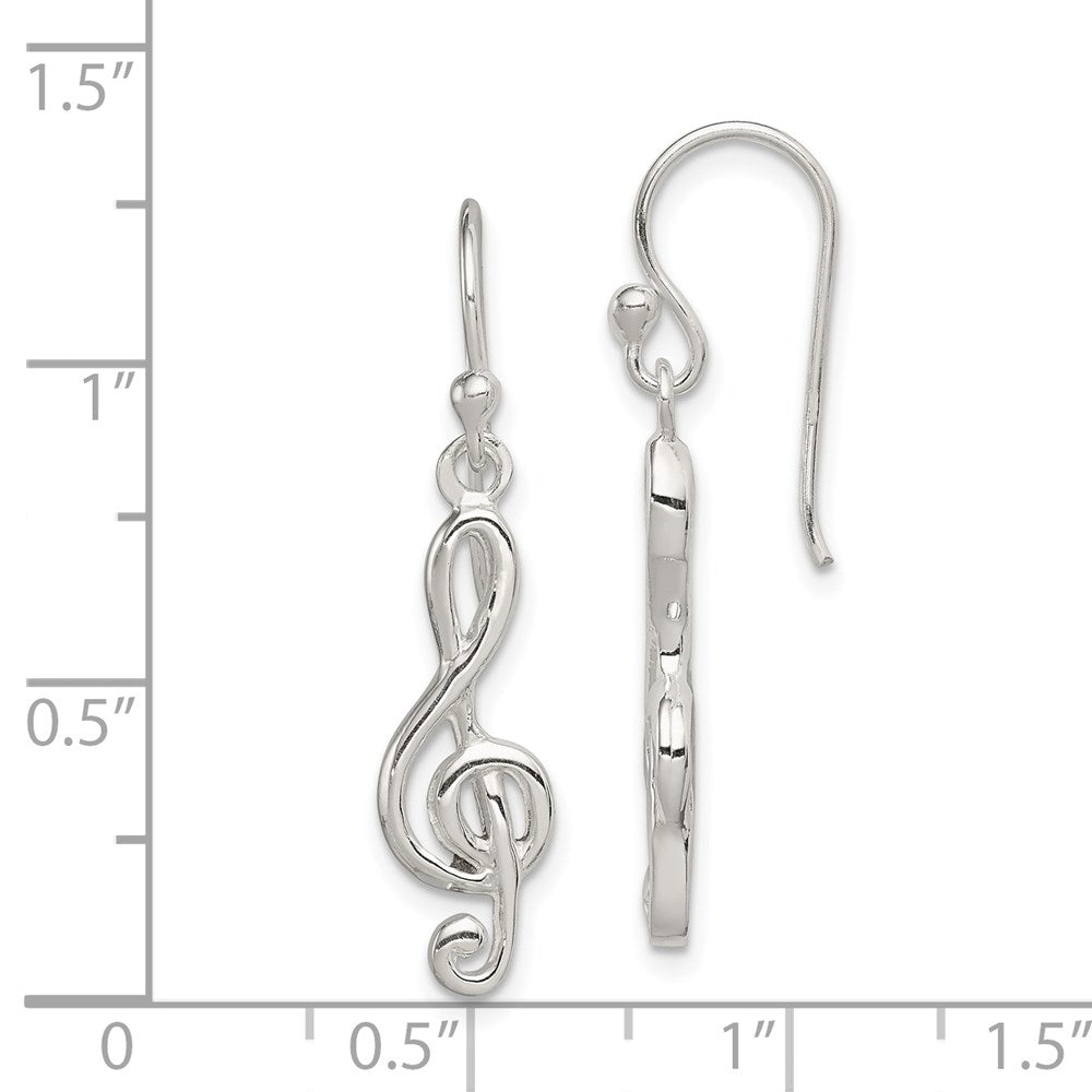 Sterling Silver Music Treble Clef Shepherd Hook Earrings