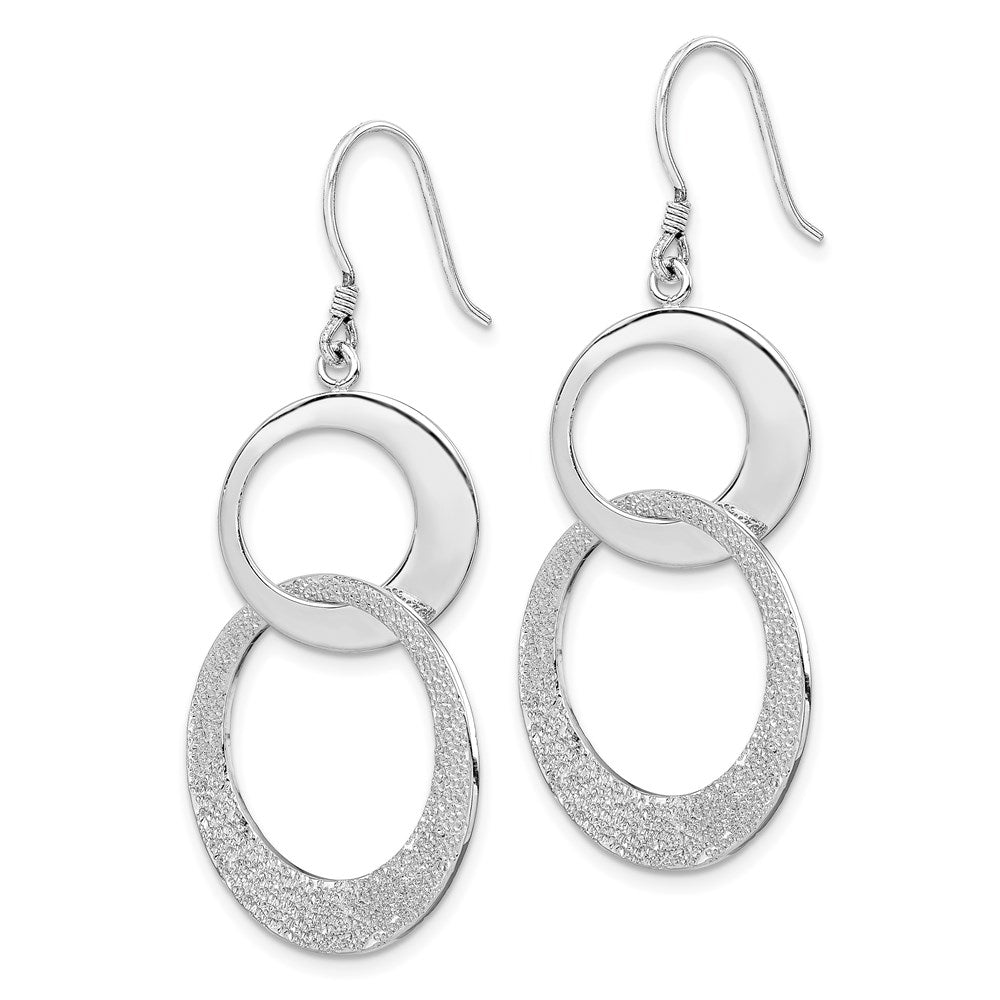 Sterling Silver RH-plated Polished & Textured Interlocking Circle Dangle Ea