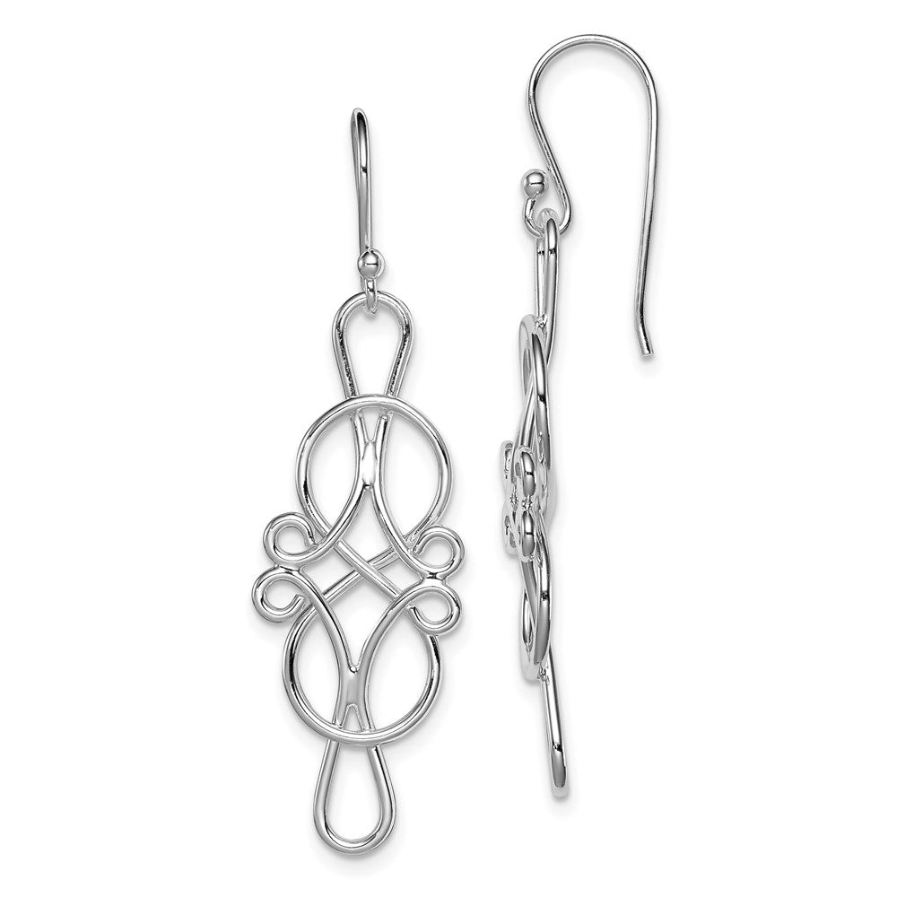 Sterling Silver Rhodium-plated Fancy Knot Design Dangle Earrings
