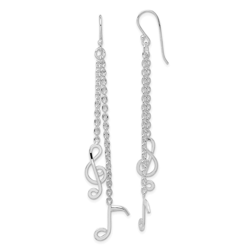 Sterling Silver Rhodium-plated Musical Notes Dangle Earrings