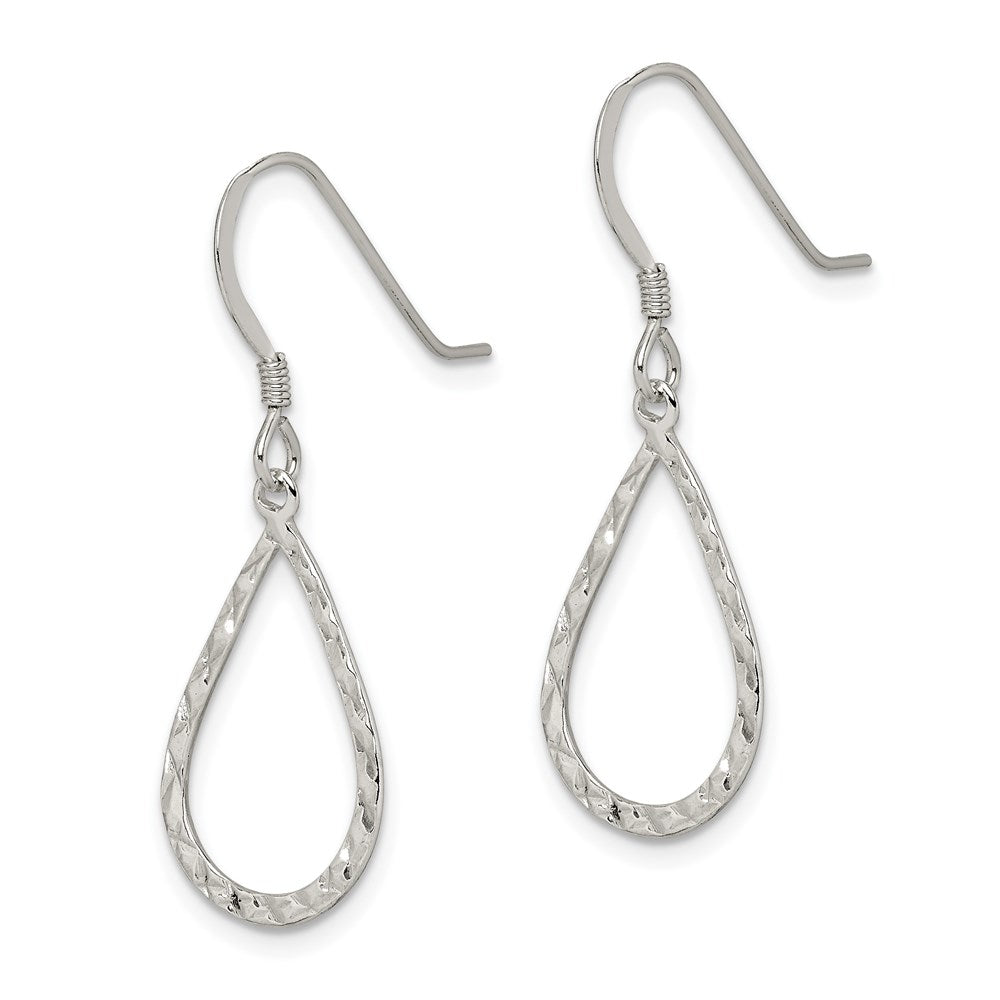 Sterling Silver Polished & D/C Teardrop Dangle Shepherd Hook Earrings