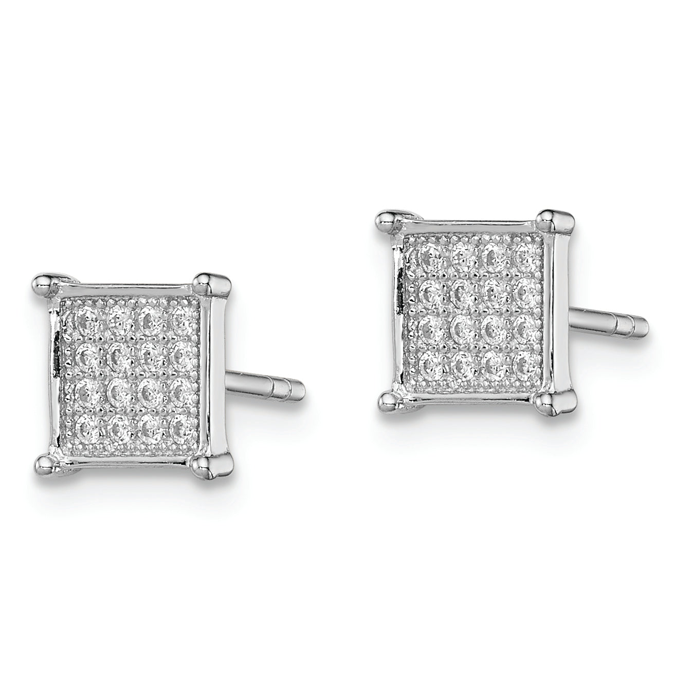 Sterling Silver Rhodium-plated Polished PavÇ CZ Square Post Earrings