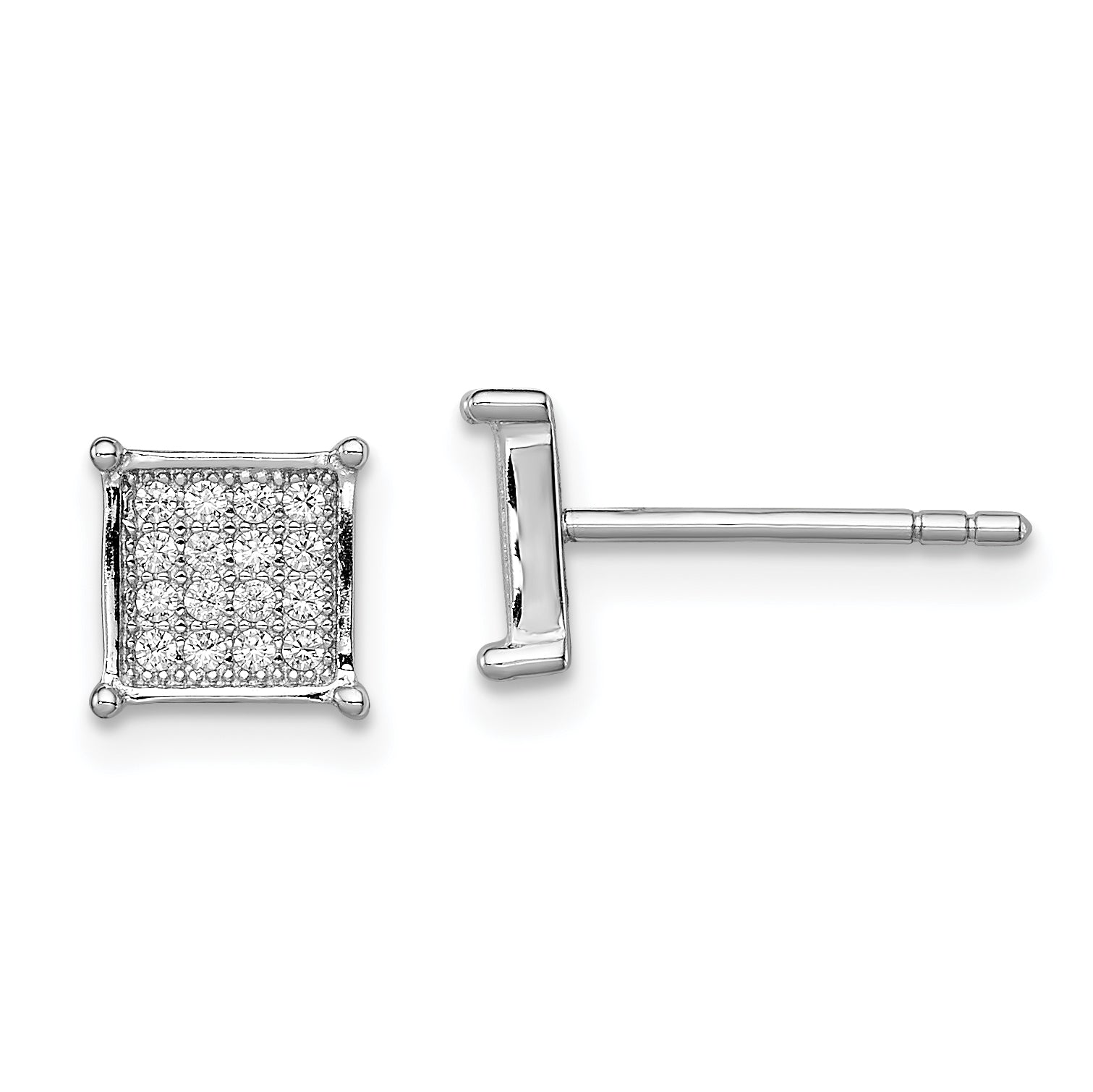Sterling Silver Rhodium-plated Polished PavÇ CZ Square Post Earrings