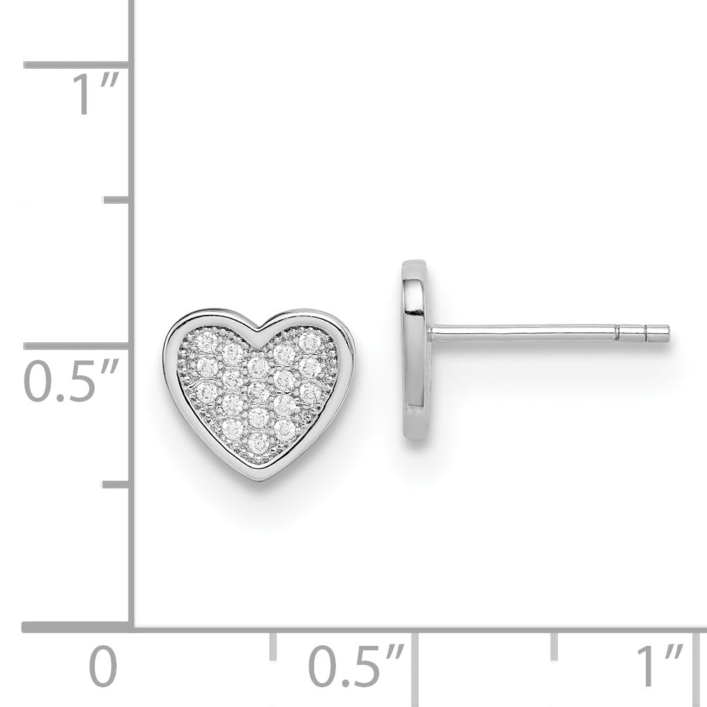 Sterling Silver Rhodium-plated CZ PavÇ Heart Post Earrings