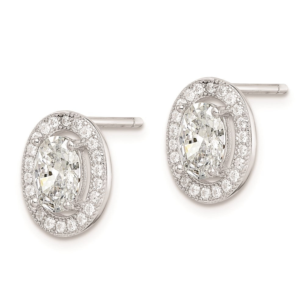 Sterling Silver Rhodium-plated Polished Pav√á CZ Oval Post Earrings