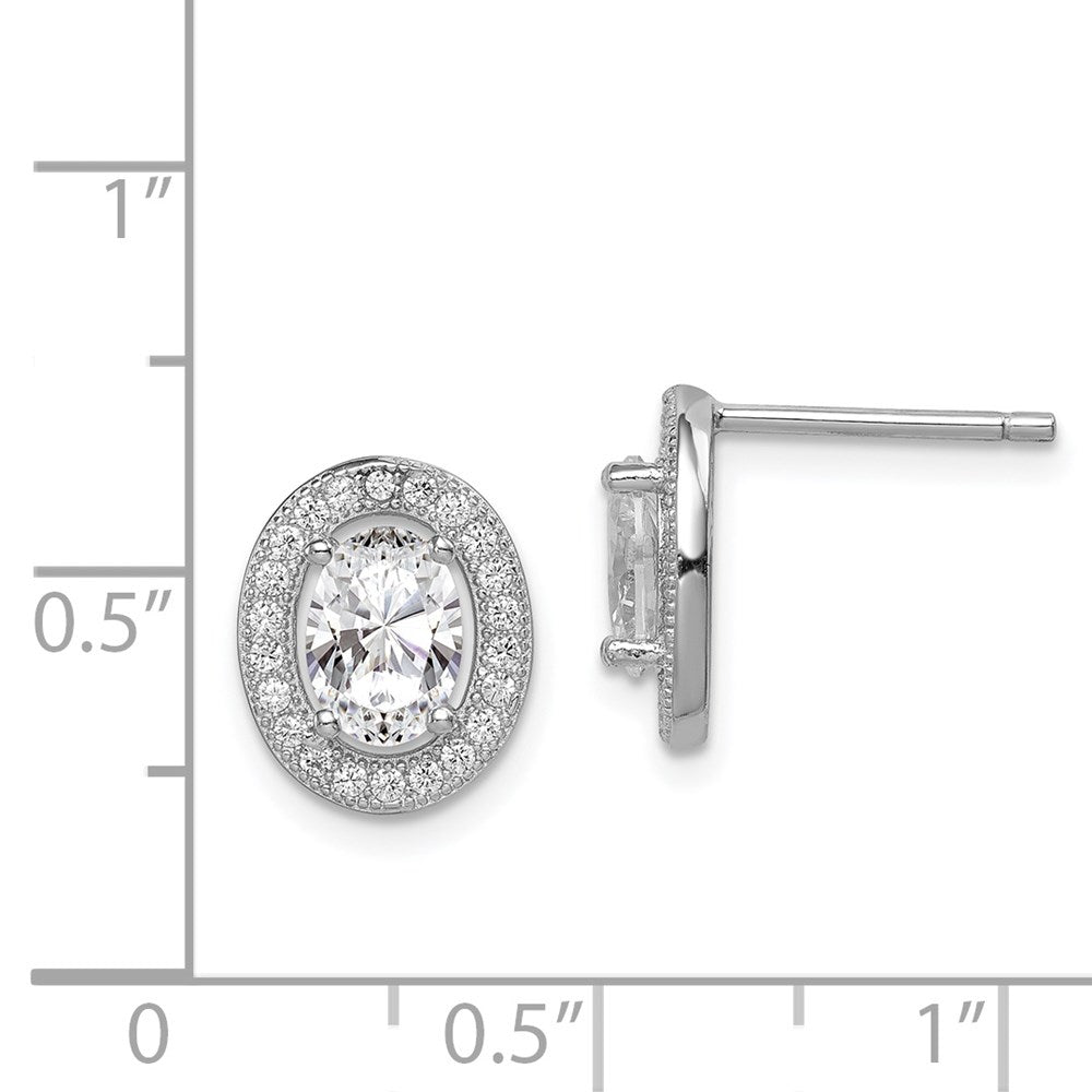 Sterling Silver Rhodium-plated Polished Pav√á CZ Oval Post Earrings