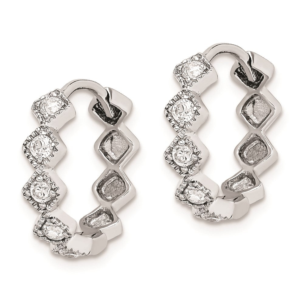 Sterling Silver Rhodium-plated CZ Hinged Hoop Earrings