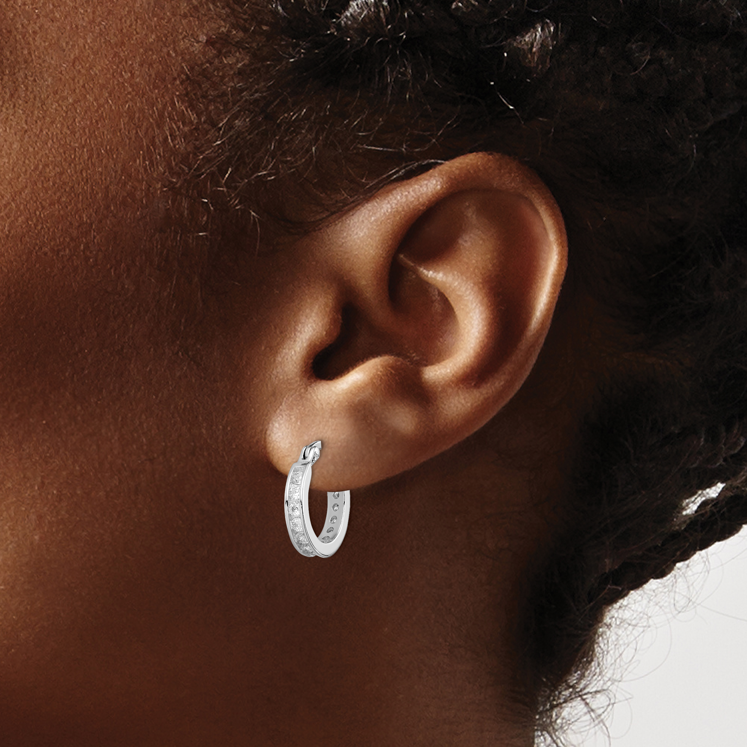 Sterling Silver Rhodium-plated CZ Hoop Earrings