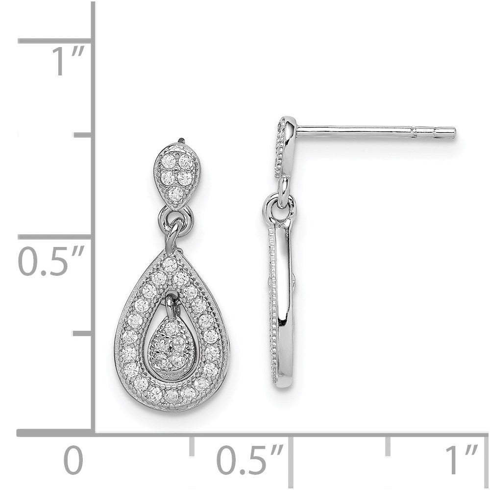 Sterling Silver Rhodium-plated CZ Pav√á Pear Dangle Post Earrings