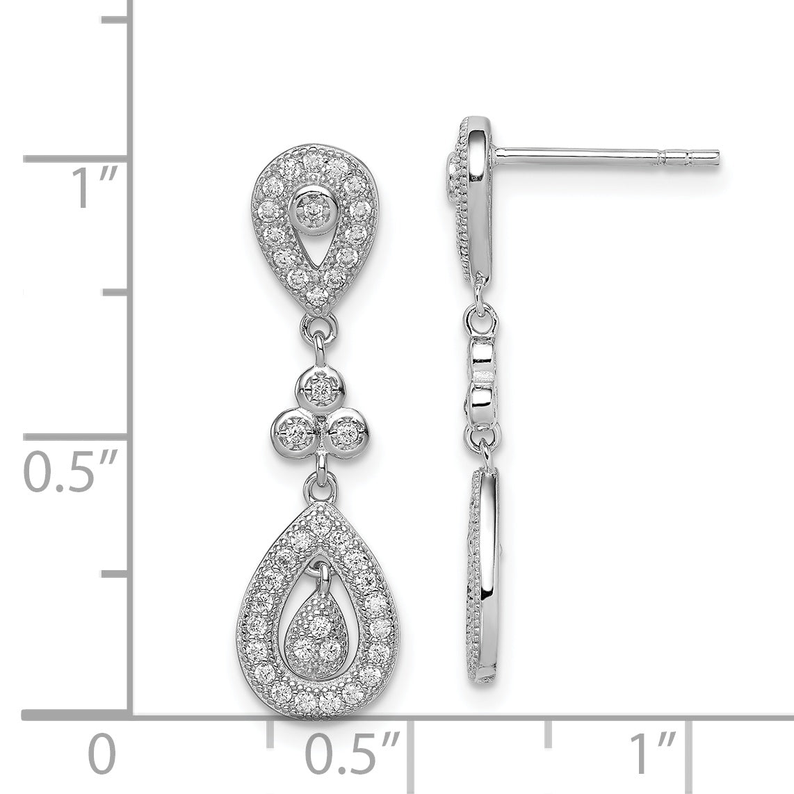 Sterling Silver Rhodium-plated CZ PavÇ Pear Dangle Post Earrings