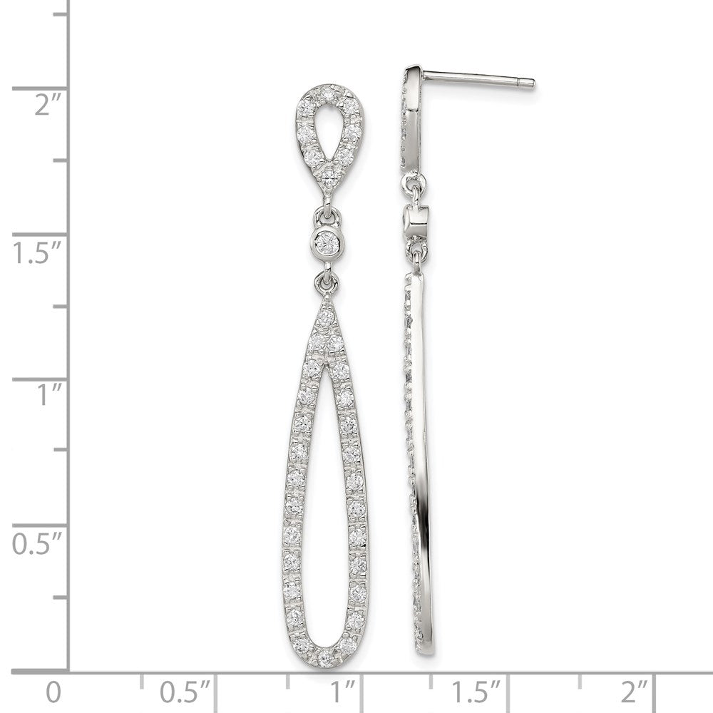 Sterling Silver Rhodium-plated Polished CZ Teardrop Post Dangle Earrings