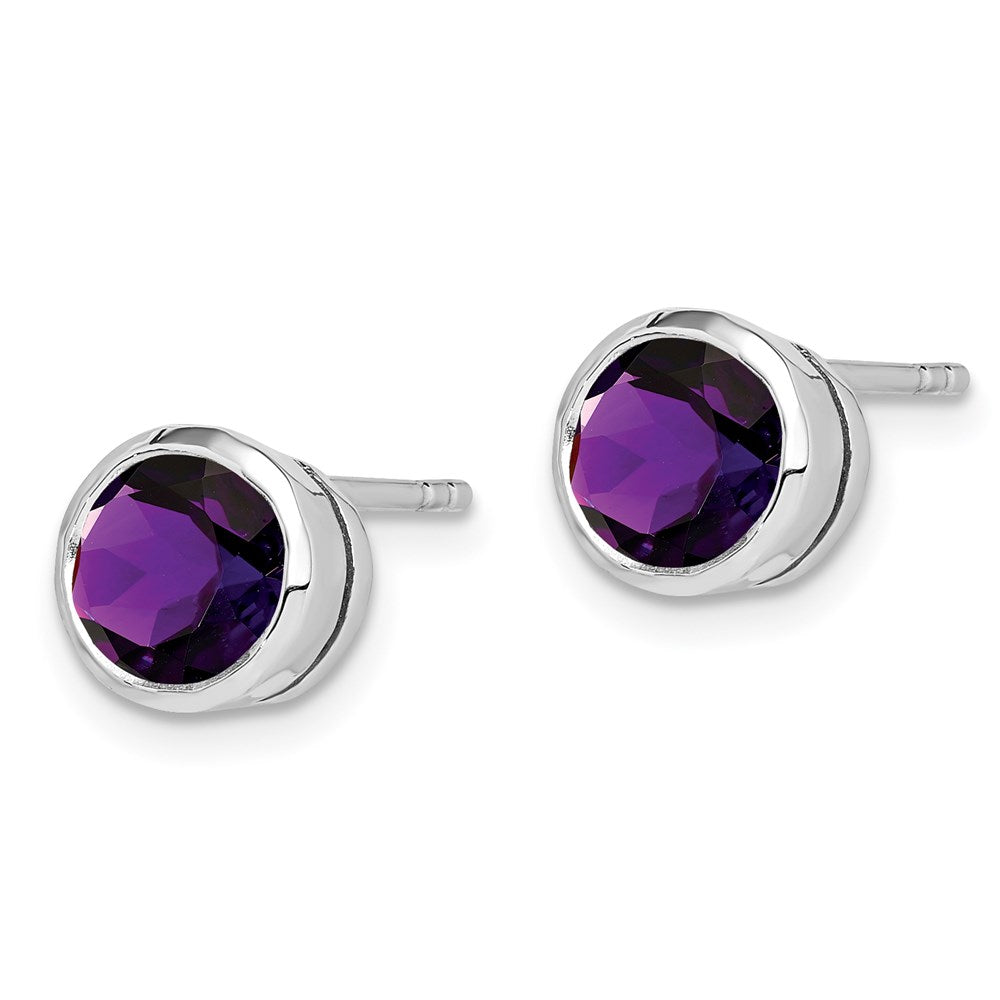 Sterling Silver Rhodium-plated Amethyst Post Earrings