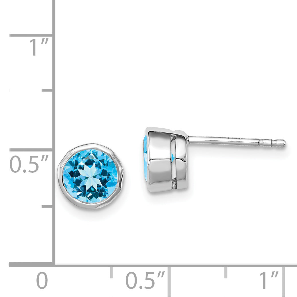 Sterling Silver Rhodium-Plated Blue Topaz Circle Stud Earrings Qe9411Bt