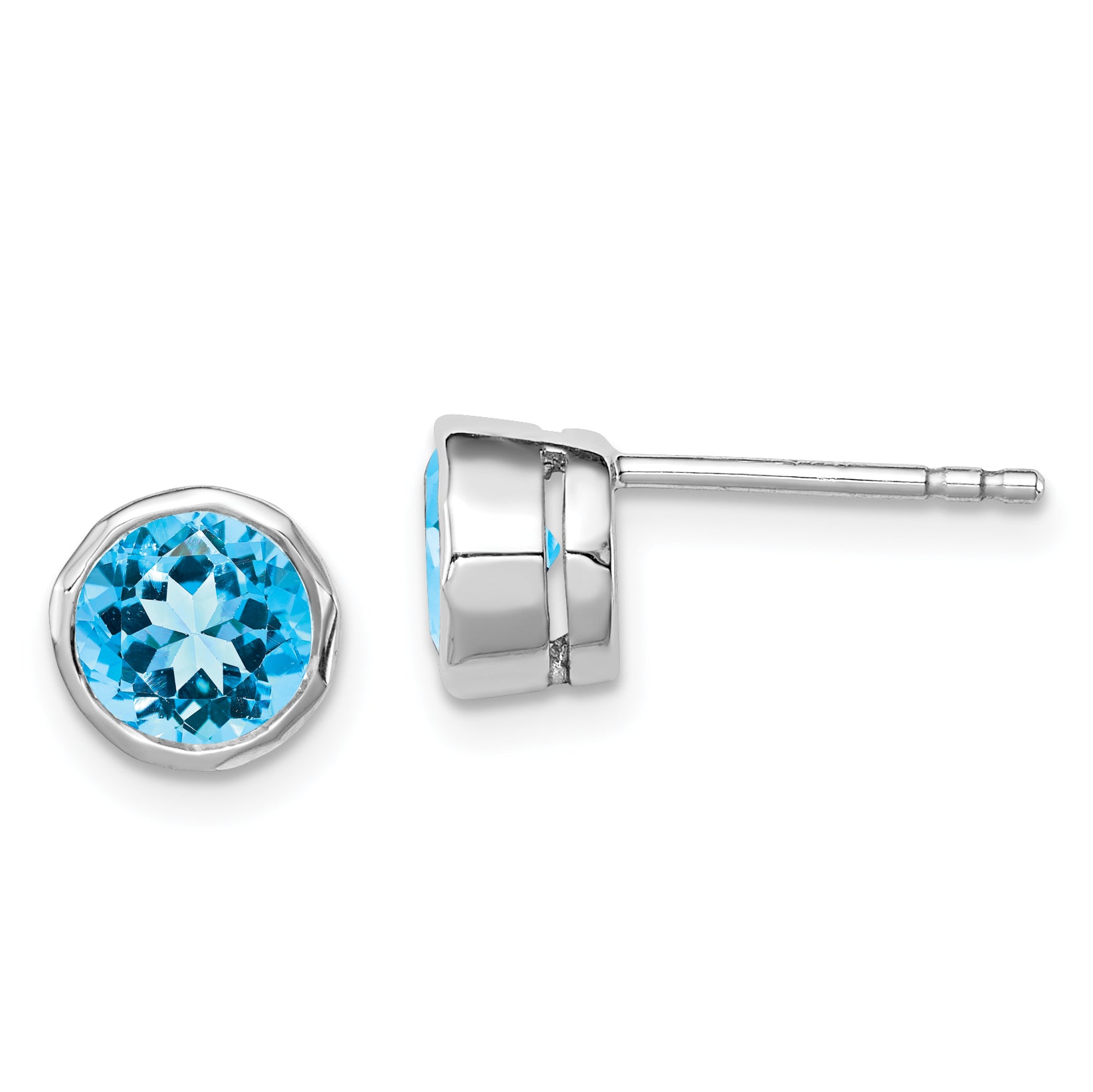 Sterling Silver Rhodium-Plated Blue Topaz Circle Stud Earrings Qe9411Bt