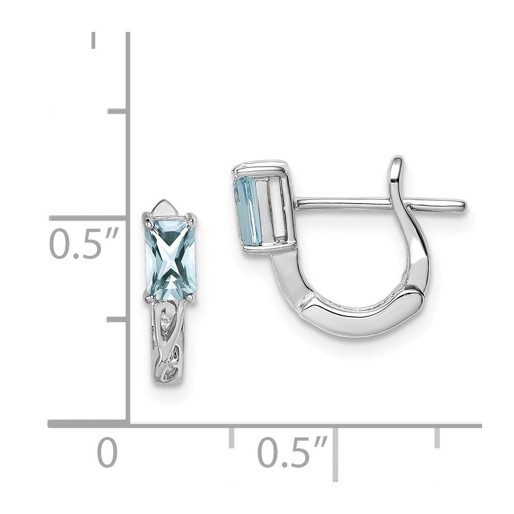 Sterling Silver Rhodium Plated Aquamarine Hinged Hoop Earrings