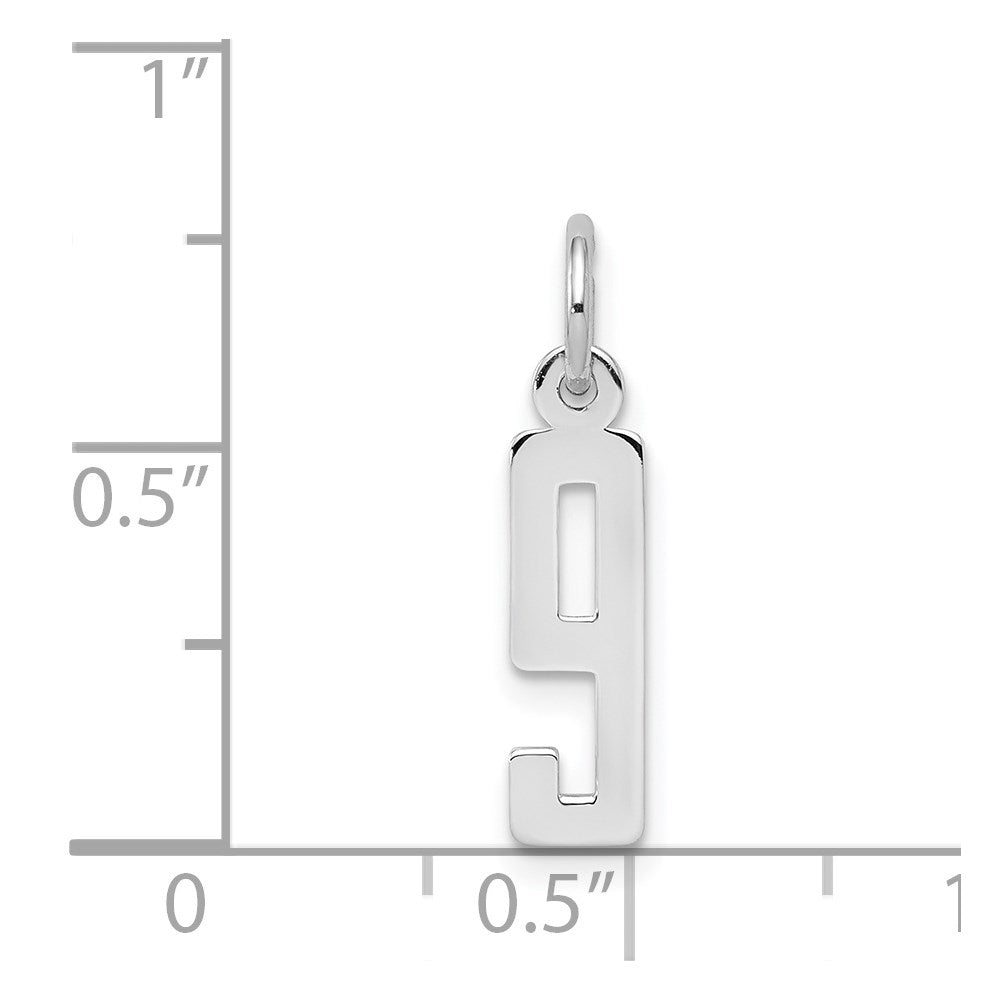 Sterling Silver/Rhodium-plated Elongated Polished Number 9 Charm