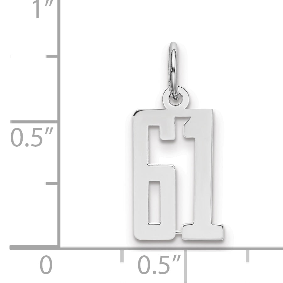 Sterling Silver/Rhodium-plated Elongated Number 61 Charm