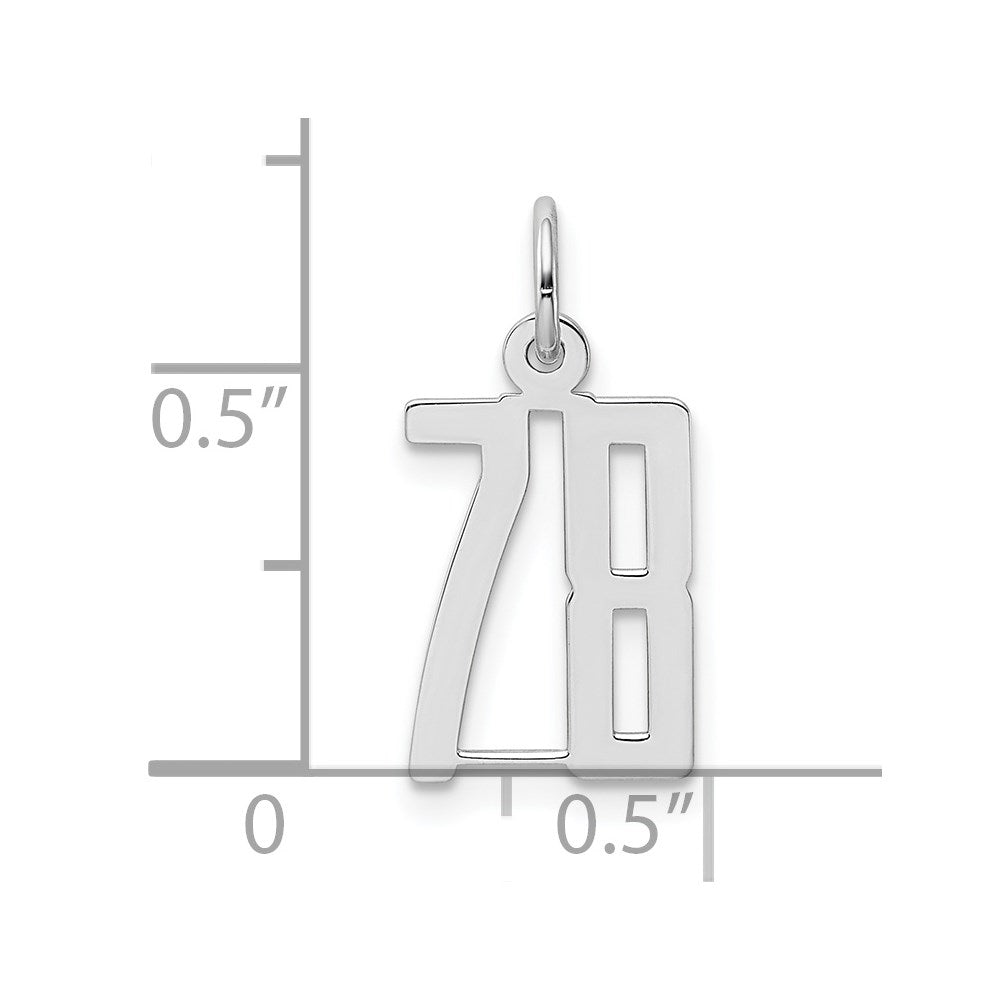 Sterling Silver/Rhodium-plated Elongated Number 78 Charm